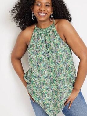 Maurices Green Paisley High Neck/Halter Style Tank Top